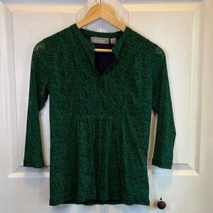 Liz Claiborne Emerald Green Leaf-Print Tunic Top